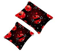2Pcs Red Seven Star Ladybug-1310 Pocket Cosmetic Bag for Purses, Waterproof Makeup Bag Cosmetic Pouch, Portable No Zipper Makeup Bag, Multicolor 02, A：7.1x5.8in/18x14.8cm，B:4.7x4.5in/12x11.5cm