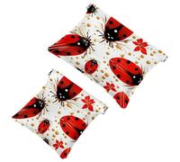 2Pcs Red Seven Star Ladybug-1310 Pocket Cosmetic Bag for Purses, Waterproof Makeup Bag Cosmetic Pouch, Portable No Zipper Makeup Bag, Multicolor 07, A:7.1x5.8in/18x14.8cm,B:4.7x4.5in/12x11.5cm