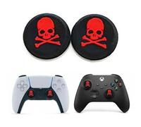 2pcs Red Skull & Cross Bones Silicone Rubber Analog Thumb Stick Grip Cover Caps, Compatible with PS5, PS4, Xbox Series S|X & Xbox One Controllers