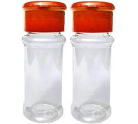 2Pcs Red Small Plastic Clear Salt Pepper Shaker Seasoning Jar Vinegar Cruet BottlePot Kitchen Accessories, Travel, Convenient Clear Spice Dispenser Salt Shakers，Salt and Pepper(100ML)