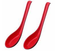 2Pcs Red Soup Spoons Asian Chinese Wonton Soba Rice Pho Ramen Noodle Soup Spoons