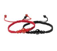 2Pcs Red String Bracelet Set - Feng Shui Black Obsidian & Natural Agate Chakra Stone Bead Bracelets for Men & Women - Good Luck Amulet Jewelry(Red+black,14mm)
