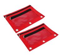 2pcs Red Three-Hole Ventilation Pencil Pouches Zipper, Portable Stationery Bags for Ring Binder, Large Capacity Pen Storage Containers for Students and Office Use
