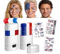 2pcs Red White Blue Face Paint Sticks - Sturdy Twist-Up Design,Glare Reduction Eye Sports Makeup, Easy Wash Fan Gear for Soccer Games,Adults Global Game Supporter Apparel Accessories (US*2)