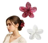 2Pcs Red&White Marble Plumeria Claw Clips for Women，Cute Hawaiian Flower Claws for Thin and Thick Hair，Non-slip Hair Styling Accessories for Girls Summer Beach Holiday Dress up New Year Gift