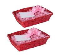 2PCS Red Wicker Hampers DIY Gift Basket Hamper Kit Shredded Paper Cello Wrap Pull Bow (Pink)