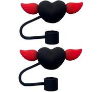 2Pcs Red Wings Black Hearts Straw Cover for Stanley Cup,10mm Silicone Straw Covers Cap for Stanley Cup Accessories,Cute Straws Topper for Tumblers,Straws Cap Stopper for Reusable Straws Tip Lids.