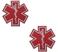 2PCS Reflective Medic Patches, EMT EMS Paramedic Medical Star of Life Embroidered Fabric Patches with Hook Loop Backing for Clothes 2.76 Inch (a)