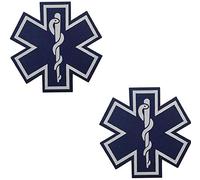 2PCS Reflective Medic Patches, EMT EMS Paramedic Medical Star of Life Embroidered Fabric Patches with Hook Loop Backing for Clothes 2.76 Inch (b)