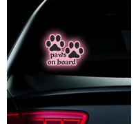 2pcs Reflective Paw Print Decal Dog Paws on Board Car Window Sticker Safety Warning Sign Stickers Funny Reflective Vinyl Stickers for Car Motorcycles Laptop (Pink)