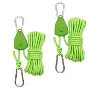 2Pcs Reflective Tent Guy Ropes,4m Tent Camping Cord with Pulley,4mm Cord Ratchet Rope Adjustable Heavy Duty Rope Hanger for Plant Grow Room Awning Outdoor Camping Gazebo Hiking Picnics (Green, 4)