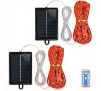 2PCS Reflective Tent Guy Ropes with Light, 4 mm φ Tent Camping Cord 5M Heavy-Duty Guide Buckle Rope Solar Power Supply, Waterproof LED Beads, 8 Light Modes for Outdoor Camping, Hiking, Tents - Red