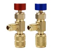 2Pcs Refrigerant Charging Valve Set, 1/4" & 5/16" Safety Adapter Flow Control Ball Valve, Brass Low Loss HVAC Fittings for R12 R22 R410 Air Conditioner Manifold Maintenance Tools