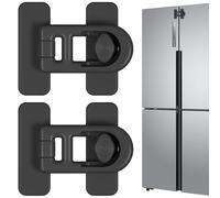 2Pcs Refrigerator Lock Strong Adhesive Freezer Lock Non-Toxic ABS Black Child Safety Refrigerator Door Latch for Cabinet, Drawers, Dishwasher, Toilet..
