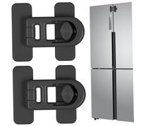 2Pcs Refrigerator Lock Strong Adhesive Freezer Lock Non-toxic ABS Black Child Safety Refrigerator Door Latch for Cabinet, Drawers, Dishwasher, Toilet, Security Sets