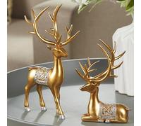 2PCS Reindeer Christmas Decoration - Easy to Place, Practical & Fashionable Golden Christmas Deer, Eco-Friendly Resin for Living Room & Bedroom Display