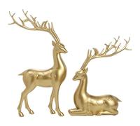 2Pcs Reindeer Christmas Decoration Resin Christmas Ornaments Seated and Standing Elegant Lucky Deer Gold Reindeer Figurines for Living Room, Office Desktop, Reindeer Christmas Decoration