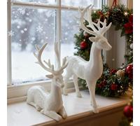 2Pcs Reindeer Christmas Decorations, A Pair of Reindeer Figurines- Shiny Electroplated Metal Surface, Non-Fading, Christmas Deer Ornaments for Living Room, Bedroom, Bookshelf, Desktop (White)