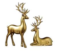 2Pcs Reindeer Christmas Decorations, A Pair of Reindeer Figurines- Shiny Electroplated Metal Surface, Non-Fading, Christmas Deer Ornaments for Living Room,Bedroom,Bookshelf,Desktop (Yellow)