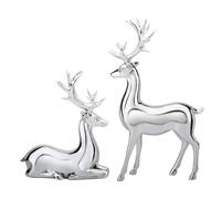 2Pcs Reindeer Christmas Decorations, A Pair of Reindeer Figurines- Shiny Electroplated Metal Surface, Non-Fading, Christmas Deer Ornaments for Living Room, Bedroom, Bookshelf, Desktop，Silver