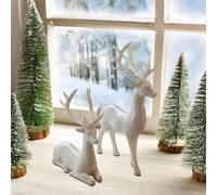 2Pcs Reindeer Christmas Decorations, A Pair of Reindeer Figurines- Shiny Electroplated Metal Surface, Non-Fading, Christmas Deer Ornaments for Living Room, Bedroom, Bookshelf, Desktop (1-White)
