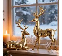 2Pcs Reindeer Christmas Decorations, A Pair of Reindeer Figurines- Shiny Electroplated Metal Surface, Non-Fading, Christmas Deer Ornaments for Living Room, Bedroom, Bookshelf, Desktop，Gold