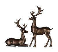 2Pcs Reindeer Christmas Decorations, A Pair of Reindeer Figurines- Shiny Electroplated Metal Surface, Non-Fading, Christmas Deer Ornaments for Living Room, Bedroom, Bookshelf, Desktop，Bronze