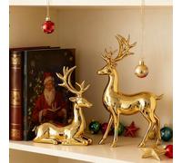 2PCS Reindeer Christmas Decorations, Gold Electroplated Reindeer Ornaments, A Pair of Elk Statues Decor, Nordic European Style Table Craft for Home Living Room and Office Decor (Gold)