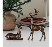 2PCS Reindeer Christmas Decorations, Gold Electroplated Reindeer Ornaments, A Pair of Elk Statues Decor, Nordic European Style Table Craft for Home Living Room and Office Decor (Copper)