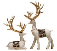 2PCS Reindeer Decor Standing & Sitting Resin Nordic Minimalist Deer Figurine Long-Horned Reindeer Christmas Decorations for Living Room Wine Cabinet Christmas Ornaments