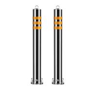 2PCS Removable Stainless Steel Bollards - 39.4in Yellow Traffic Barriers with Reflective Strips & Hanging Ring for Enhanced Safety in High-Traffic Areas