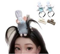 2PCS Remy Plush Headband Clip Grabs Hair Women Cute Funny Rat Hairband Animal Costume Headwear for Washing Face