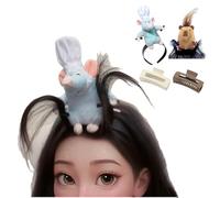 2PCS Remy Plush Headband Clip Grabs Hair Women Cute Funny Rat Hairband Animal Costume Headwear for Washing Face