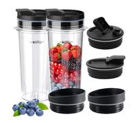 2Pcs Replacement 16oz Blender Cups with 4Pcs Sip & Seal Lids for Ninja, Single Serve Blender Cup for BL660 BL740 BL770 BL780 BL810 BL820 BL830 QB3000 Nutri Ninja Series Blenders