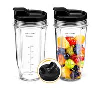 2Pcs Replacement 24oz Blender Cup with Sip & Seal Lid Compatible with Nutri Ninja BL450 BL456 BL480 BL482 BL640 BL642 BL682 BN401 BN751 BN801 Foodi SS101 SS151 SS351 SS401 Ninja Auto IQ Series Blender