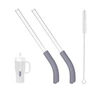 2pcs Replacement Straws for Ninja Blendboss Travel Tumbler, Reusable Silicone Glass Straws with Cleaning Brush Travel Tumbler Accessories for Traveling Home Commuting