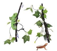2Pcs Reptile Corner Branch, Terrarium Plant Decoration with Suction Cups Bearded Dragon Tank Accessories Terrarium Hanging Plant Vines Artificial Leaves Reptile Hide for Small Pet Animals