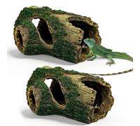 2PCS Reptile Hide, Gecko Hide Tree Stump with Powerful Suction Cup, Leopard Gecko Accessories for Bearded Dragons, Crested Geckos, Hermit Crabs, Lizards & Snakes