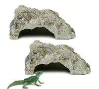 2PCS Reptile Hide Rock Hideout Cave, Tortoise Snake Frogs Lizards Hide Terrarium Habitat Decor Basking Platform Cave Ornament Amphibians Small Fish Turtle Tank Accessories