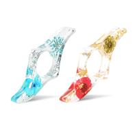 2Pcs Resin Book Page Holder,Real Dried Flower Transparent Thumb Ring Page Holder,Cute Flower Bookmark with Gold Sprinkles,Book Reading Accessories for Women Teachers Readers (Red and Blue)