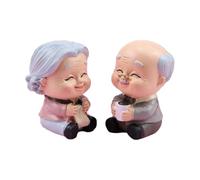 2pcs Resin Elderly Couple Cake Toppers, Reusable Wedding Decorations | Food-contact Safe Figurines for Anniversary Celebrations, Miniature Gardens, Party Planners, and Car Interiors Random Color