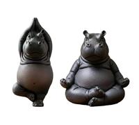 2PCS Resin Hippo Figurine Cute Yoga Master Hippo Figurine Resin Hippopotamus Sculpture Figurines Statue Lifelike Hippopotamus Statue Mini Animal Hippos Ornaments Unique Home Table Centerpiece Decor