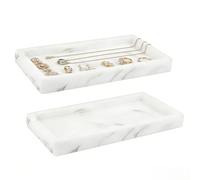 2PCS Resin Marble Bathroom Accessories - 20cm x 10cm Candle Dish,Decorative Organiser Dish - Water-Resistant Storage Holder for Bathroom Vanity, Dressing Table, Desk, Perfume, Candles & Small