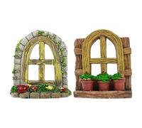 2PCS Resin Mini Windows Micro Scene Decor, Rustic Style for Fairy Cottage Dolls House Furniture Simulation Garden Windows, Aquarium Ornaments and Doll House Accessories, Sand Table Landscape Supplies
