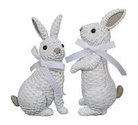 2pcs Resin Rattan Easter Bunny Vine Weaving Effect Wicker Bunny Decor Figurine Statue Decorative Ornament Decorations for Farmhouse Home (White) (2Pcs White)