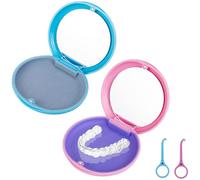2pcs retainer case with magnetic closure,dento box rail box,portable orthodontic box,denture storage box,denture holder case,round retainer container,slim braces case,denture baths+removal tools