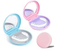 2Pcs Retainer Case with Mirror Orthodontic Dental Case Aligner Removal Tool Multifunctional Aligner Case Mouthguard Box Denture Holder Container (Blue+Pink)