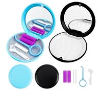 2Pcs Retainer Cases with Mirror,Slim Aligner Case with Removal Tools&Brush,Magnetic Closure Invisalign Case,Removable Inner Tray Silicone for Easy Cleaning（Black and Blue）