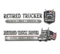 2Pcs Retired Truck Driver Car Emblem Badge, Universal Truck Driver Edition Emblem Car Decals, Adhesive 3D Metal Retirement Badge Emblems Sticker, Letters Raised Metal Auto Stickers (Aa +Bb)