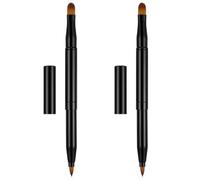 2Pcs Retractable Double Ended Makeup Brush Set, Dual Purpose Applicator | Plastic Handle with Artificial Fiber Bristles, Black Color, for Professional Daily Use
